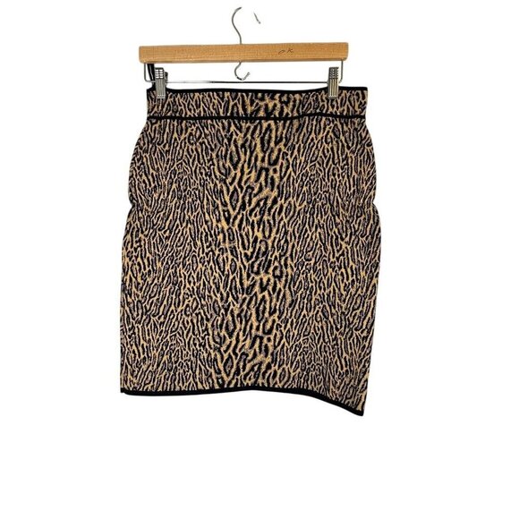 BCBG Animal Print Edgy Skirt L Brown Preppy Old Money Classic Leopard Urban Chic - Picture 11 of 13
